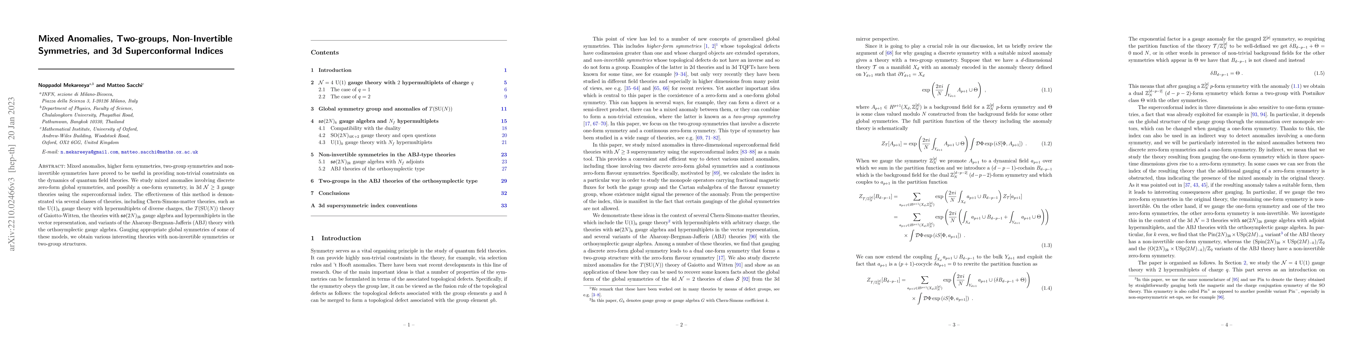 Thumbnail for Mixed Anomalies, Two-groups, Non-Invertible Symmetries, and 3d
  Superconformal Indices