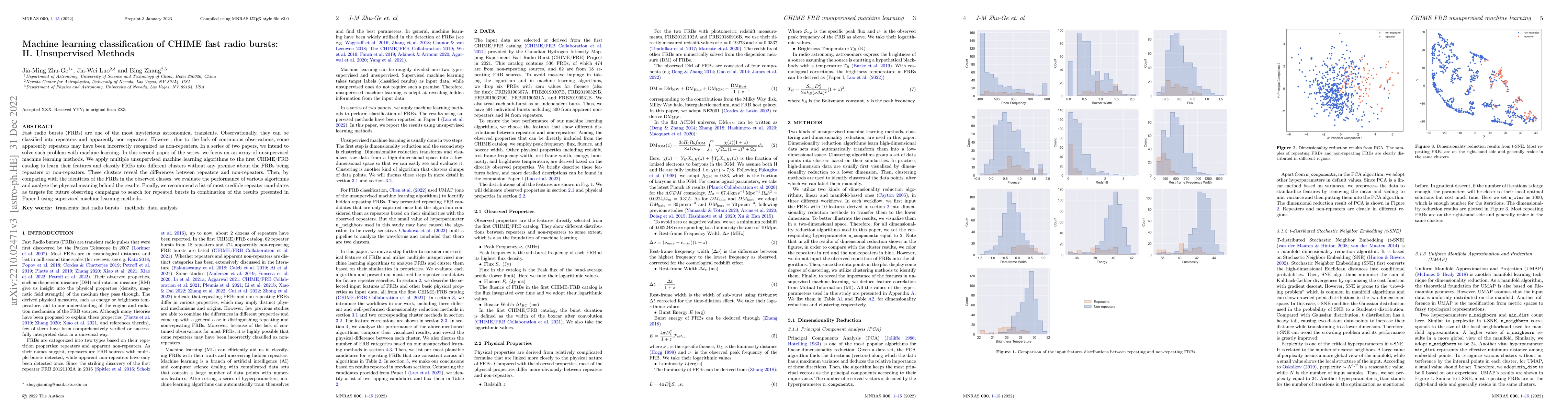Thumbnail for Machine learning classification of CHIME fast radio bursts: II.
  Unsupervised Methods