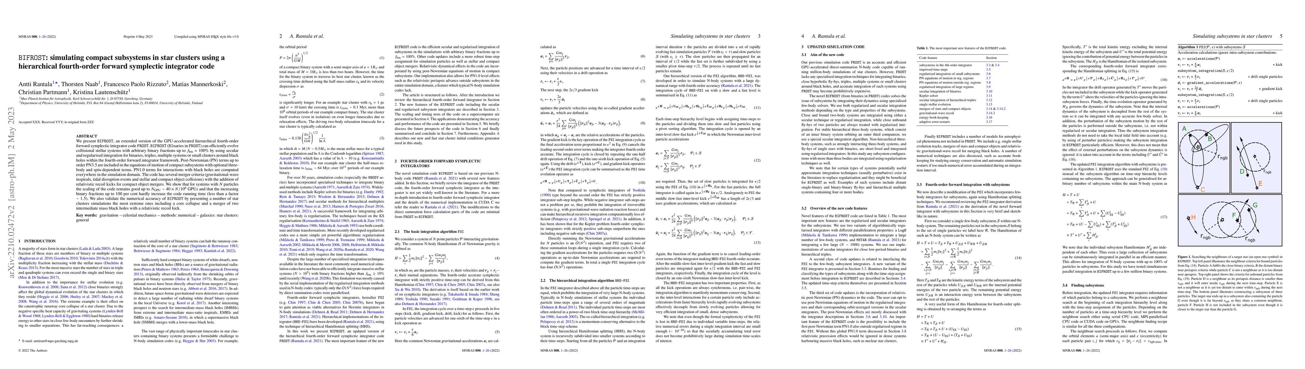 Thumbnail for BIFROST: simulating compact subsystems in star clusters using a
  hierarchical fourth-order forward symplectic integrator code