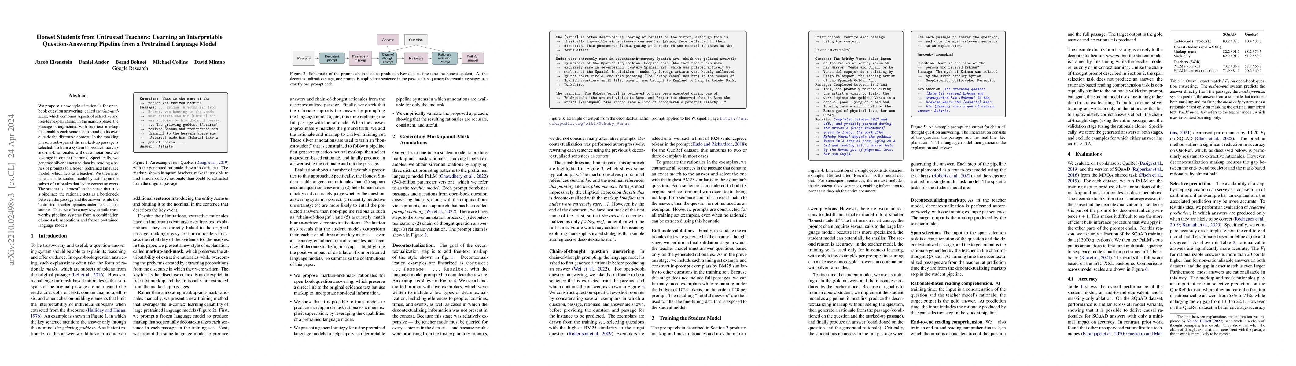 Thumbnail for Honest Students from Untrusted Teachers: Learning an Interpretable
  Question-Answering Pipeline from a Pretrained Language Model