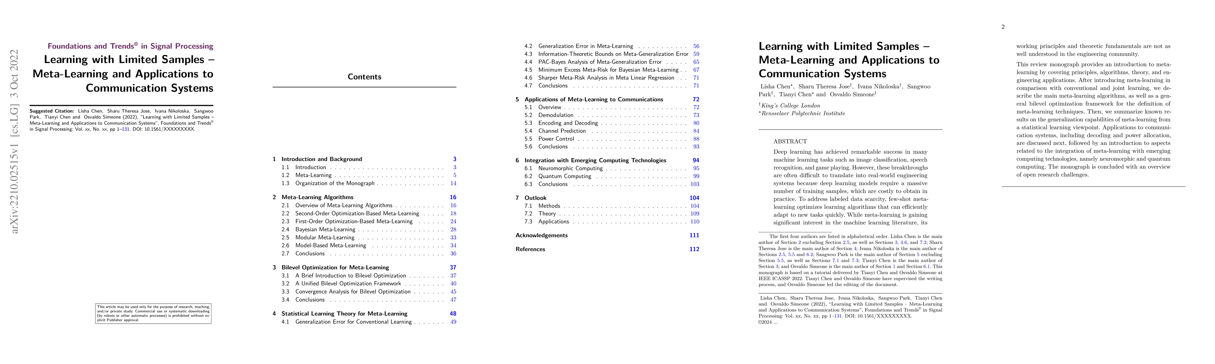 Thumbnail for Learning with Limited Samples -- Meta-Learning and Applications to
  Communication Systems