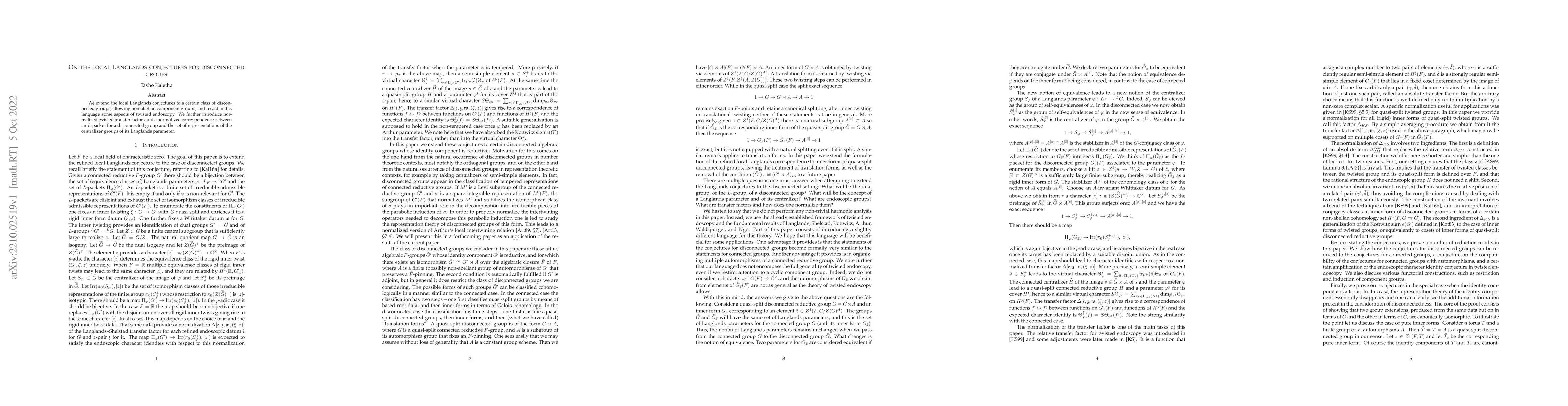 Thumbnail for On the local Langlands conjectures for disconnected groups