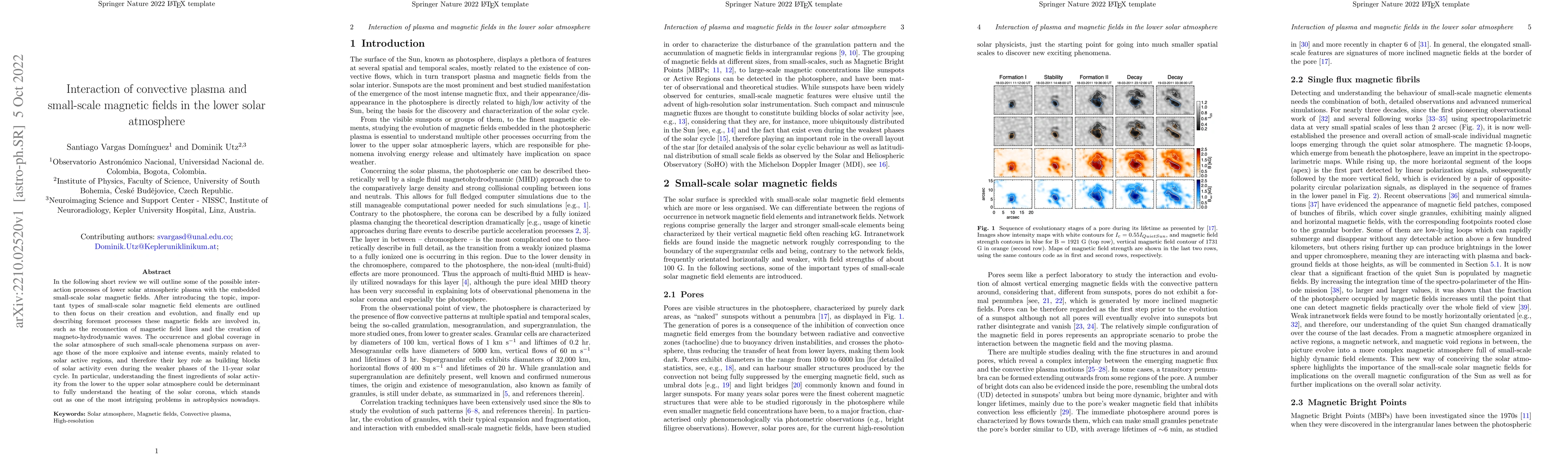 Thumbnail for Interaction of convective plasma and small-scale magnetic fields in the
  lower solar atmosphere