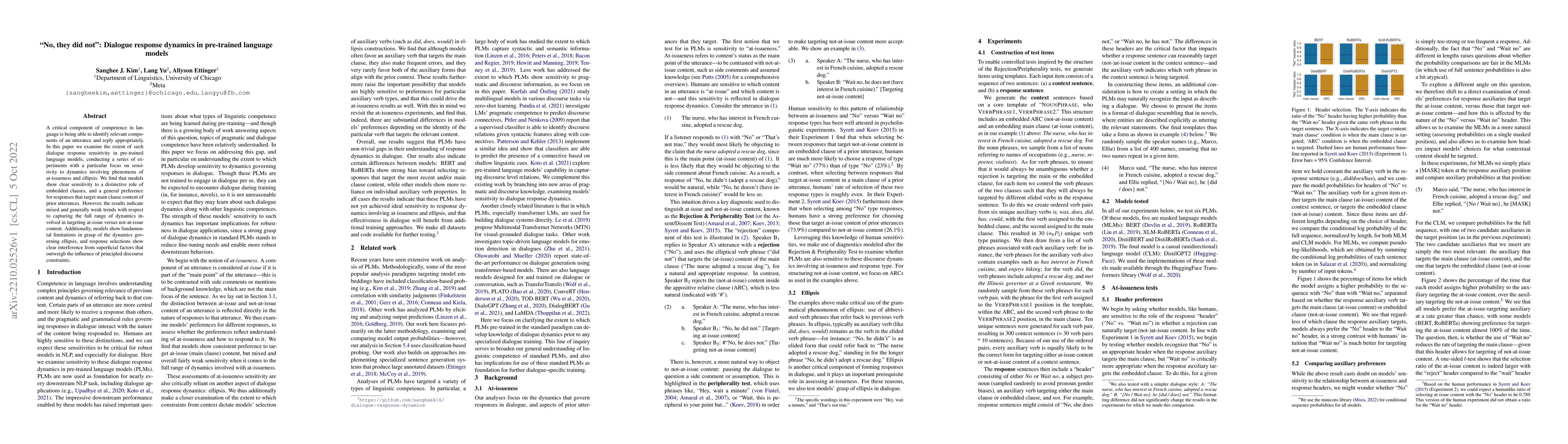 Thumbnail for "No, they did not": Dialogue response dynamics in pre-trained language
  models