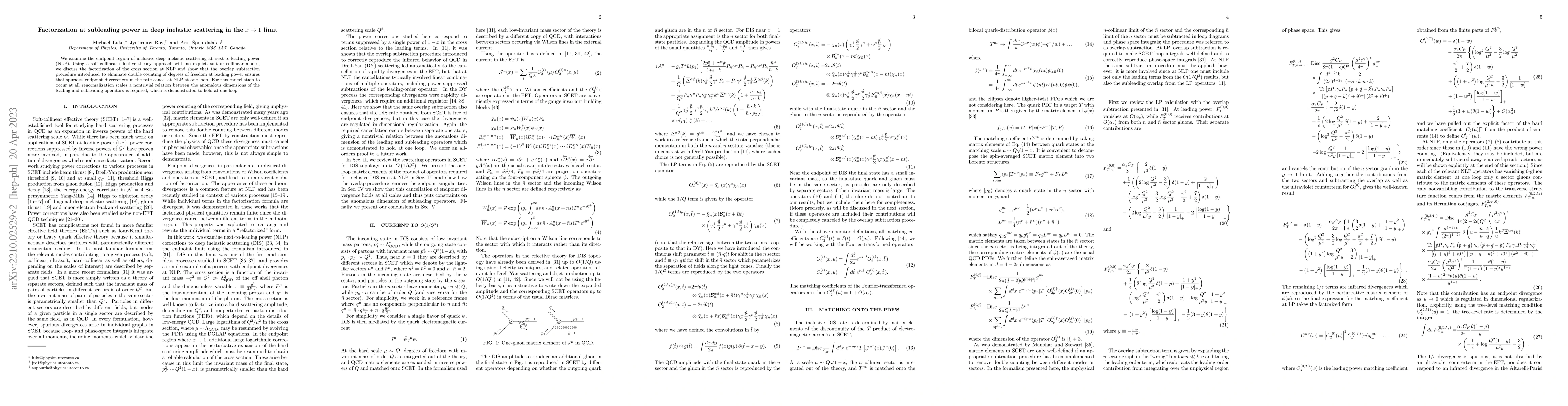 Thumbnail for Factorization at subleading power in deep inelastic scattering in the
  $x\rightarrow 1$ limit