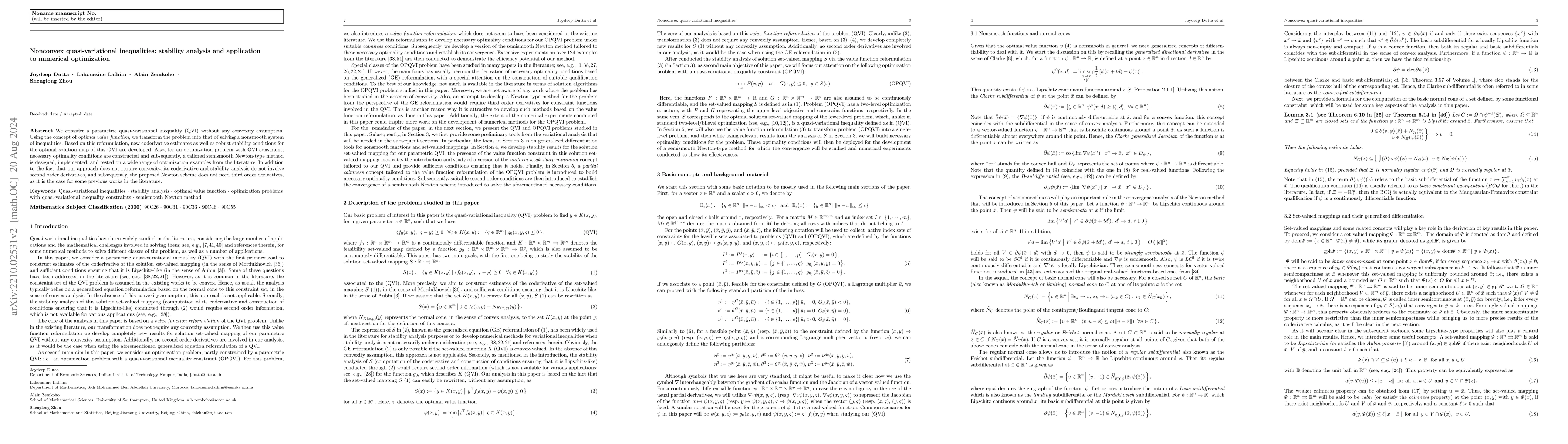 Thumbnail for Nonconvex quasi-variational inequalities: stability analysis and
  application to numerical optimization