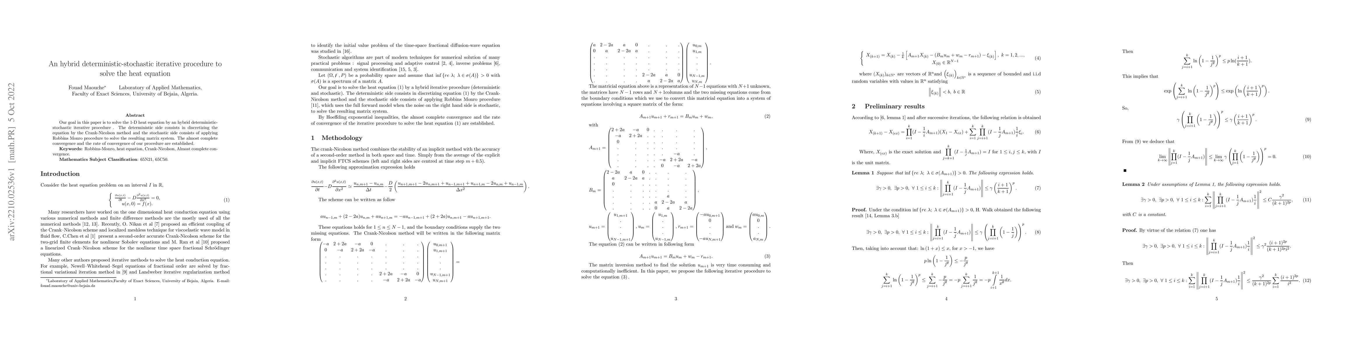 Thumbnail for An hybrid deterministic-stochastic iterative procedure to solve the heat
  equation