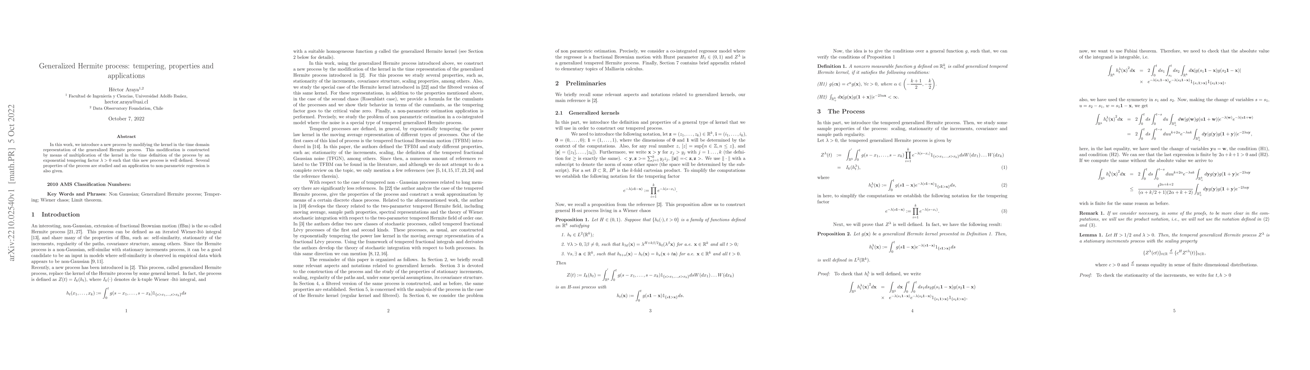 Thumbnail for Generalized Hermite process: tempering, properties and applications