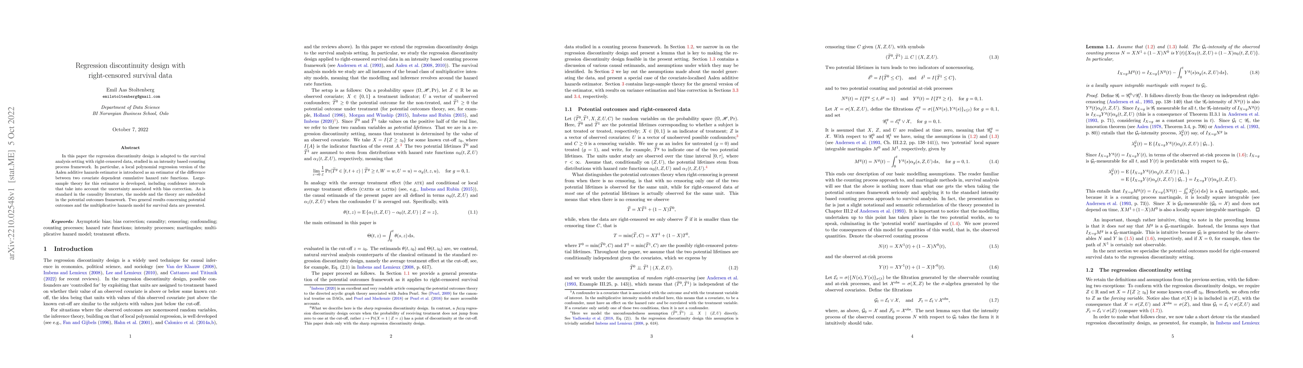 Thumbnail for Regression discontinuity design with right-censored survival data