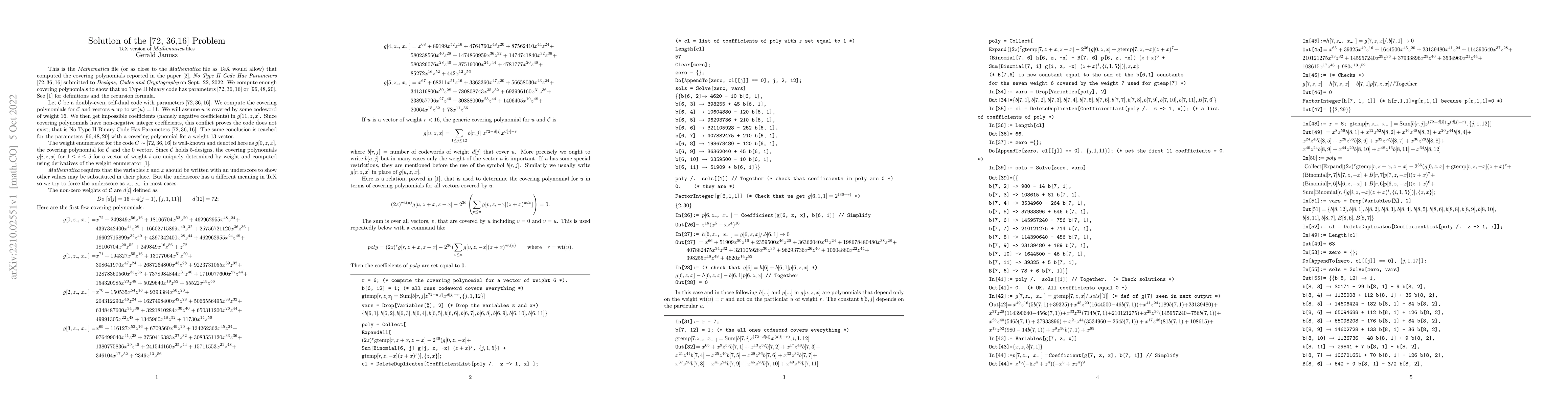 Thumbnail for Solution of the [72, 36,16] Problem