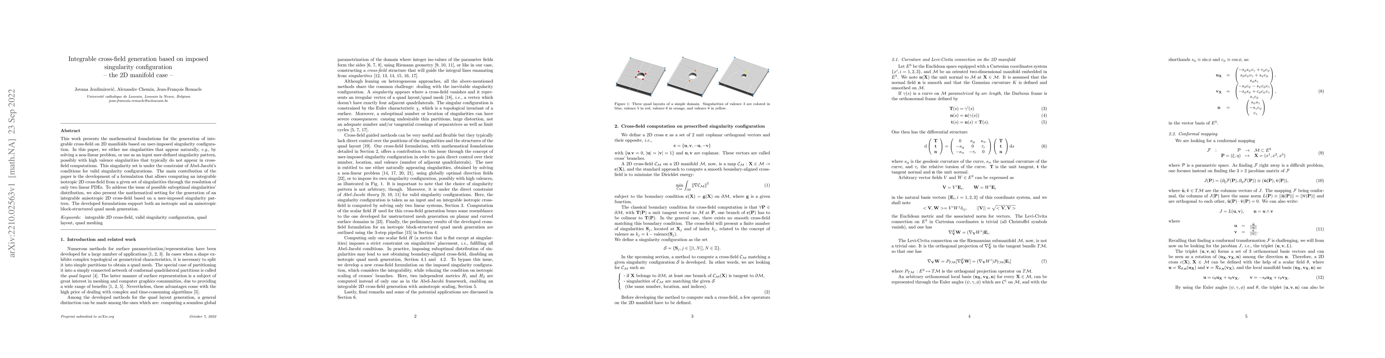 Thumbnail for Integrable cross-field generation based on imposed singularity
  configuration -- the 2D manifold case --
