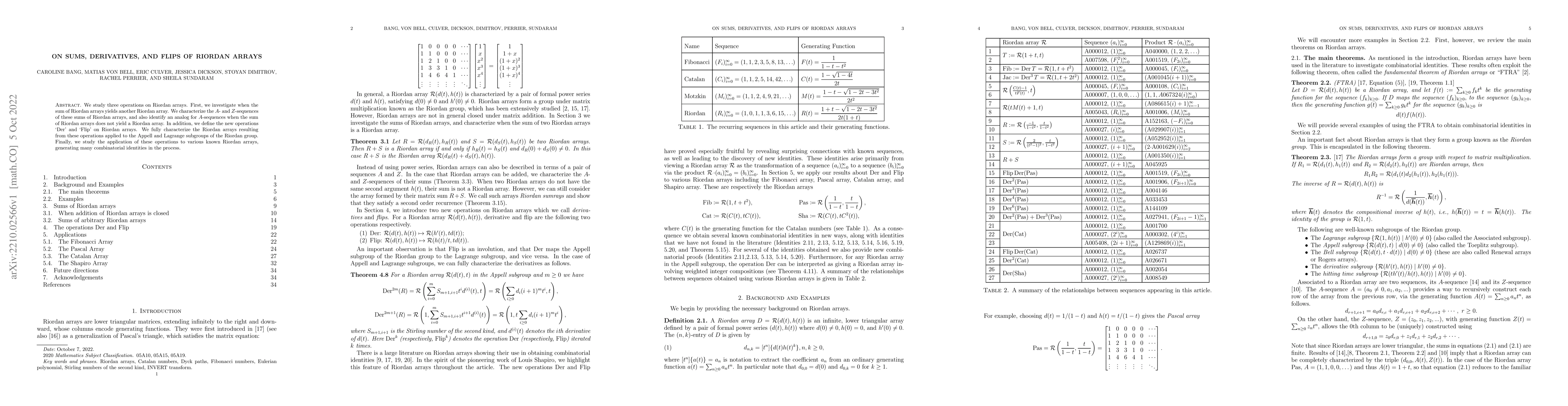 Thumbnail for On Sums, Derivatives, and Flips of Riordan Arrays