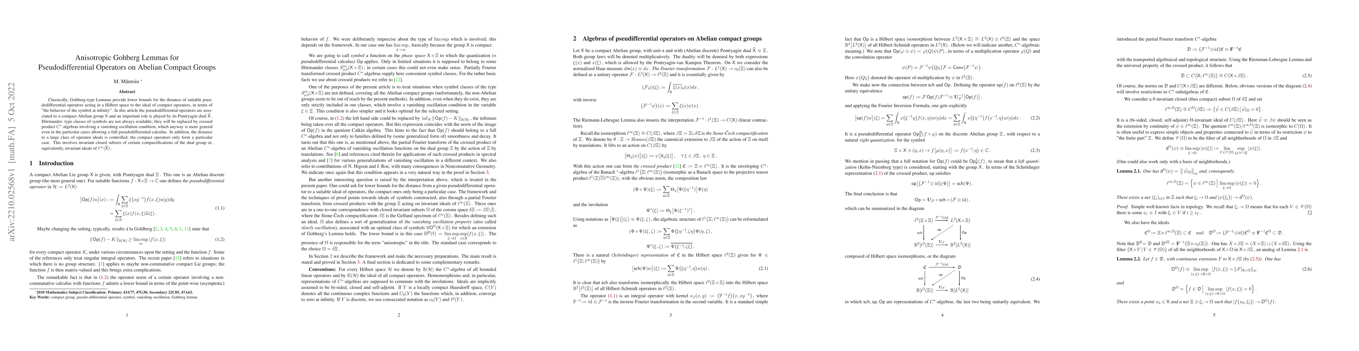 Thumbnail for Anisotropic Gohberg Lemmas for Pseudodifferential Operators on Abelian
  Compact Groups