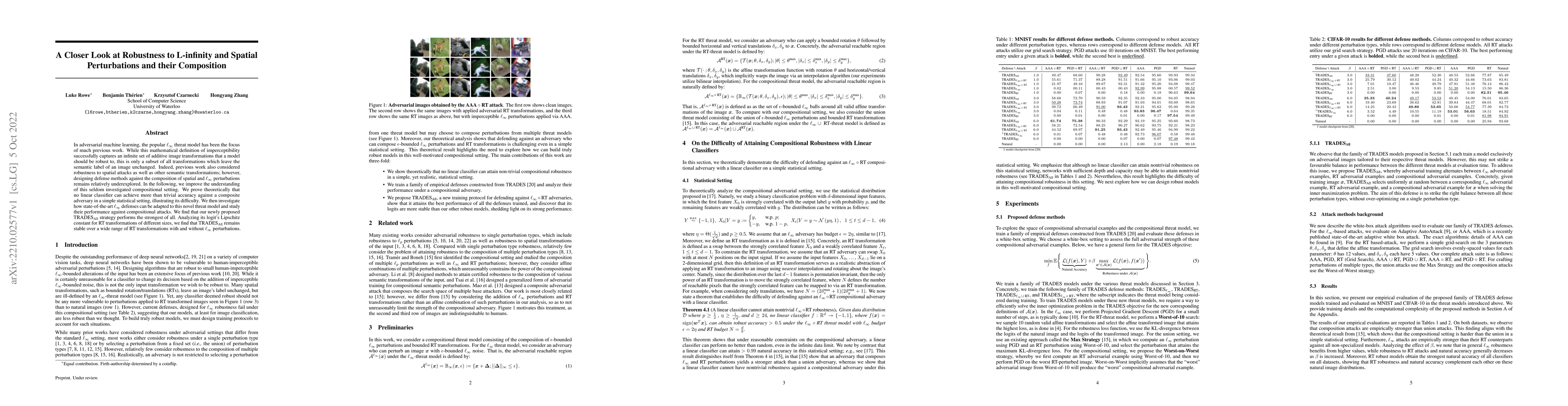 Thumbnail for A Closer Look at Robustness to L-infinity and Spatial Perturbations and
  their Composition