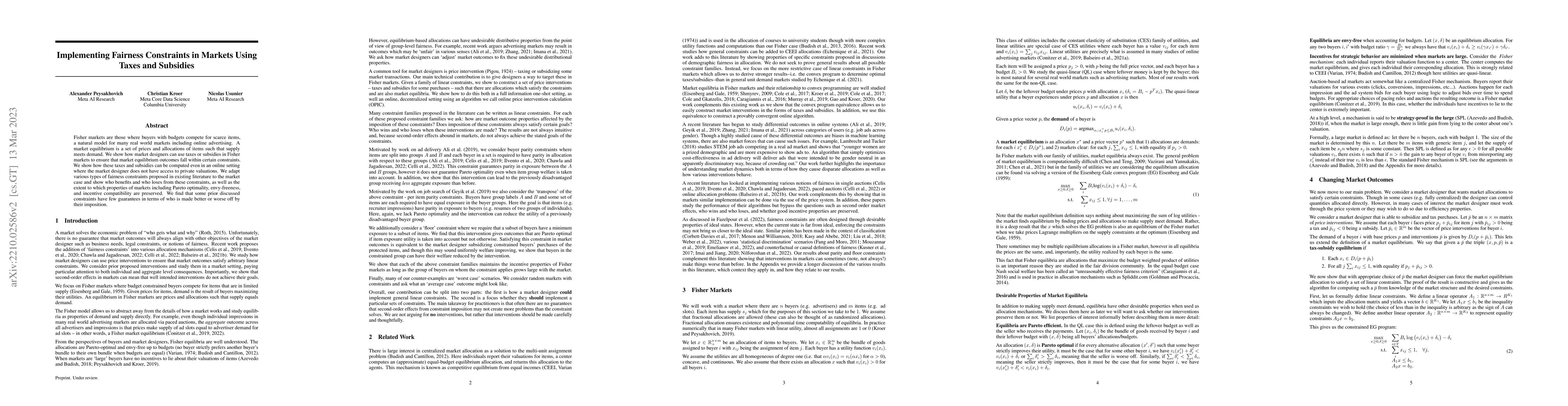 Thumbnail for Implementing Fairness Constraints in Markets Using Taxes and Subsidies