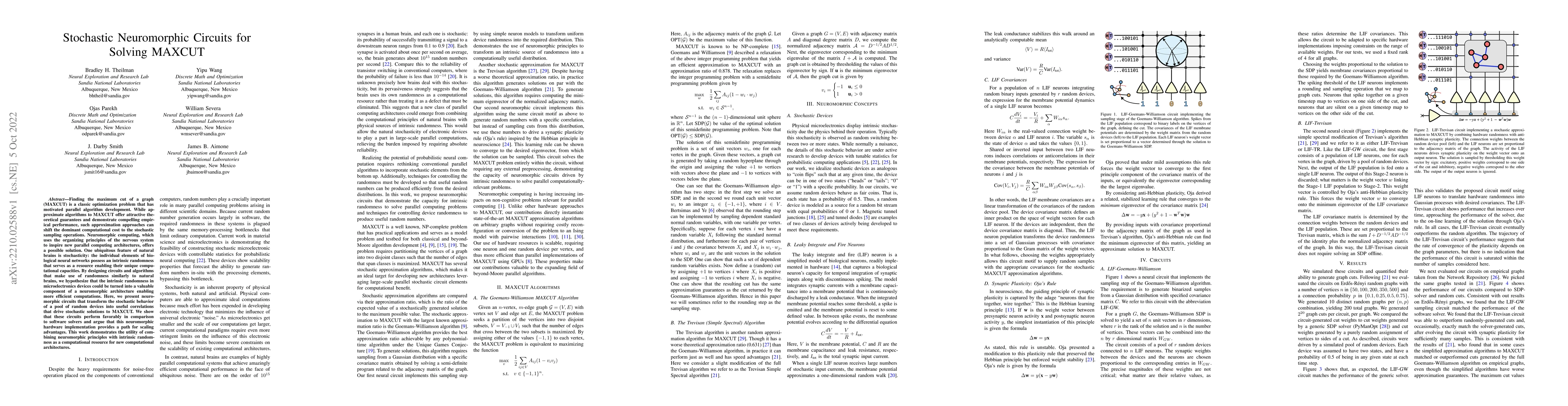 Thumbnail for Stochastic Neuromorphic Circuits for Solving MAXCUT