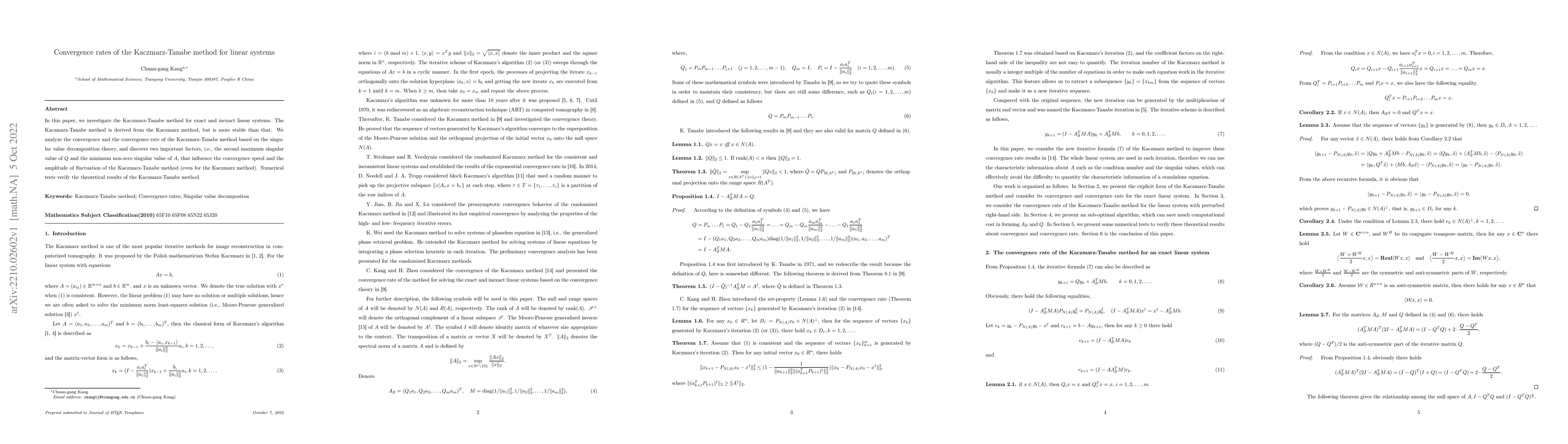 Thumbnail for Convergence rates of the Kaczmarz-Tanabe method for linear systems