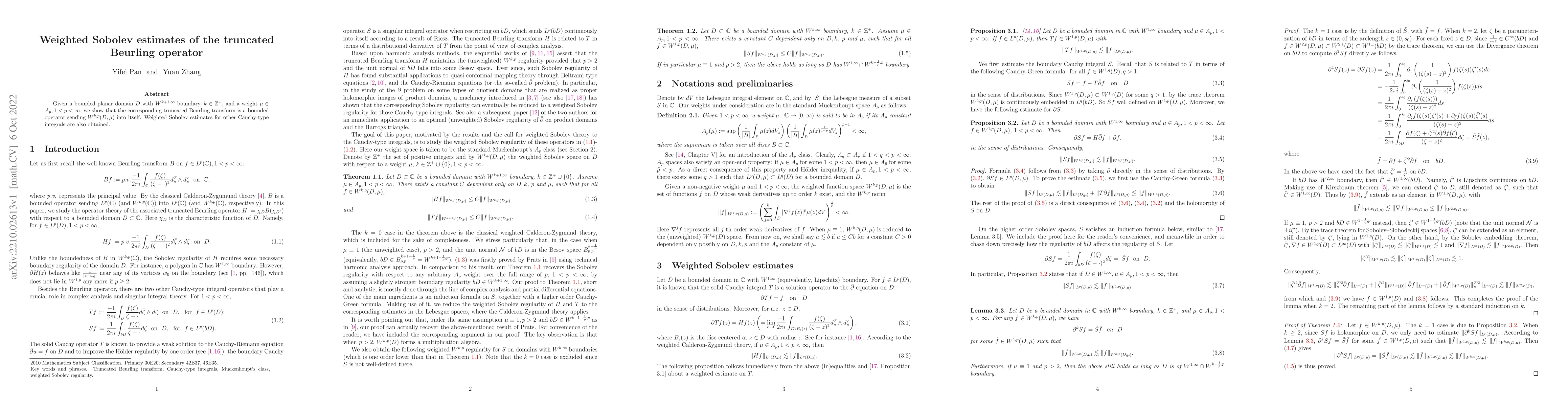 Thumbnail for Weighted Sobolev estimates of the truncated Beurling operator