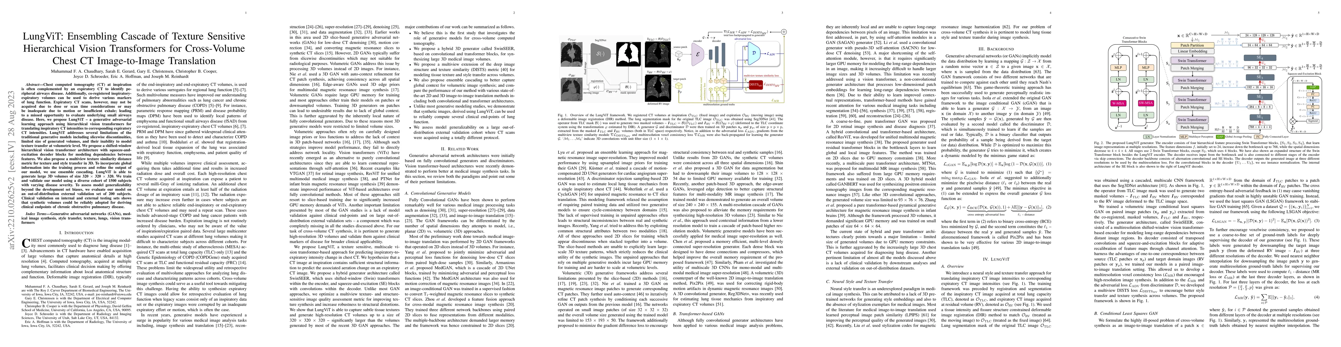 Thumbnail for LungViT: Ensembling Cascade of Texture Sensitive Hierarchical Vision
  Transformers for Cross-Volume Chest CT Image-to-Image Translation