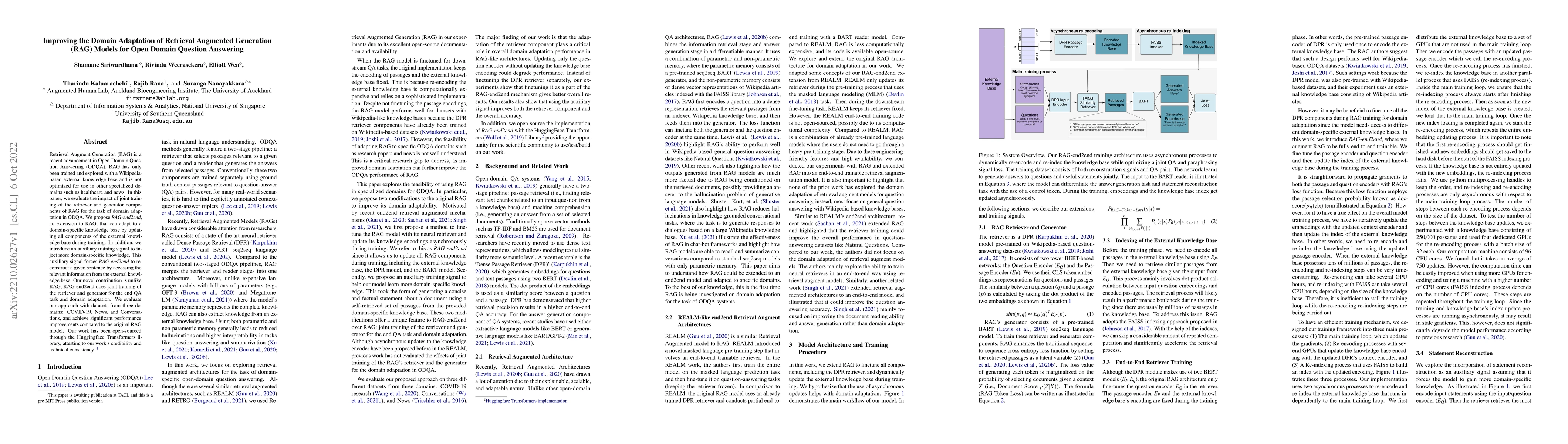 Thumbnail for Improving the Domain Adaptation of Retrieval Augmented Generation (RAG)
  Models for Open Domain Question Answering