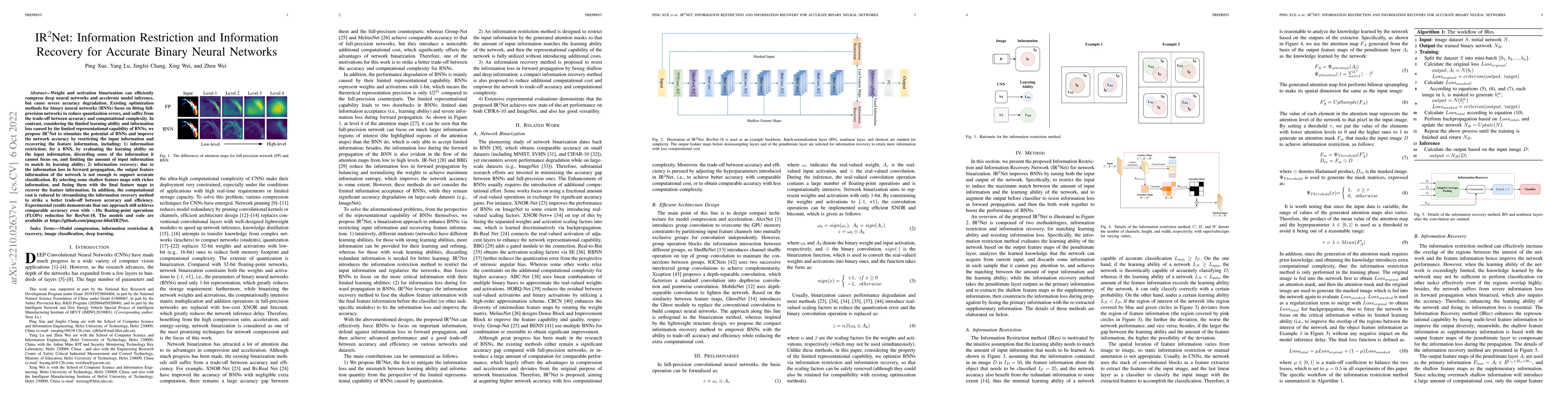 Thumbnail for IR2Net: Information Restriction and Information Recovery for Accurate
  Binary Neural Networks
