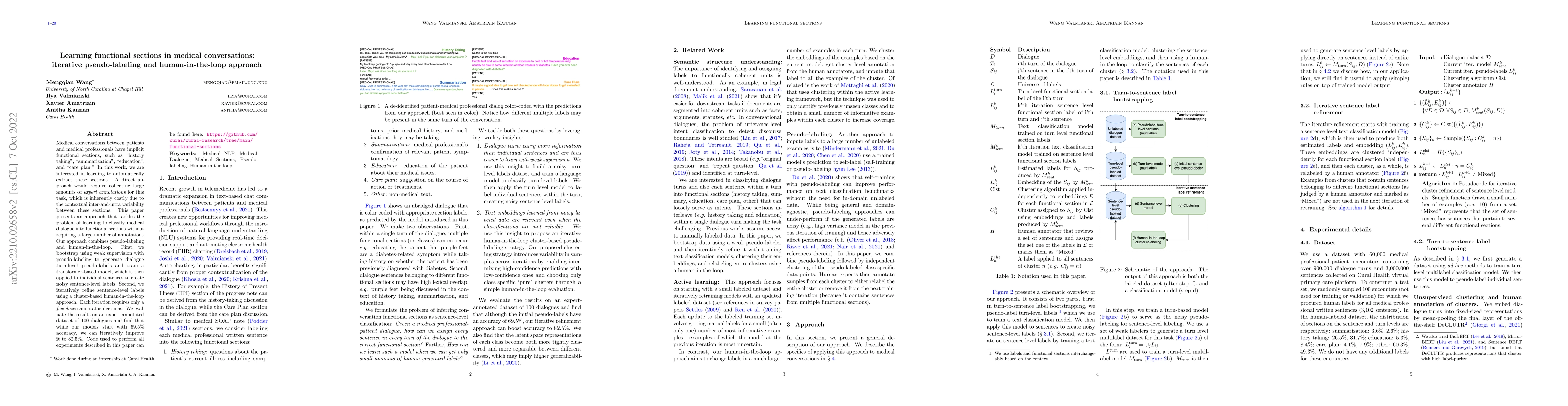 Thumbnail for Learning functional sections in medical conversations: iterative
  pseudo-labeling and human-in-the-loop approach