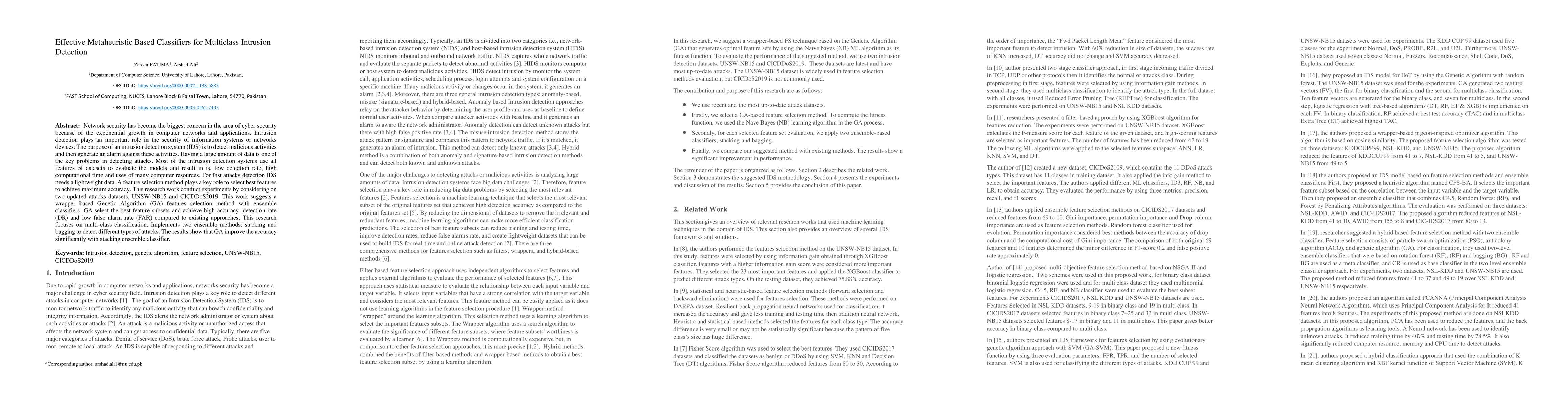 Thumbnail for Effective Metaheuristic Based Classifiers for Multiclass Intrusion
  Detection