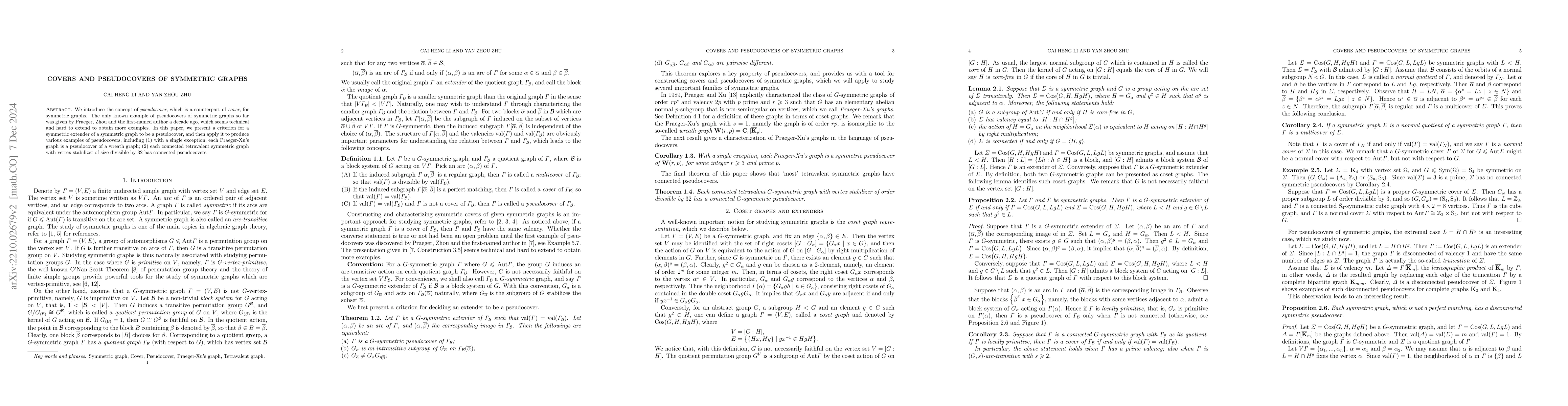 Thumbnail for Covers and Pseudocovers of Symmetric Graphs
