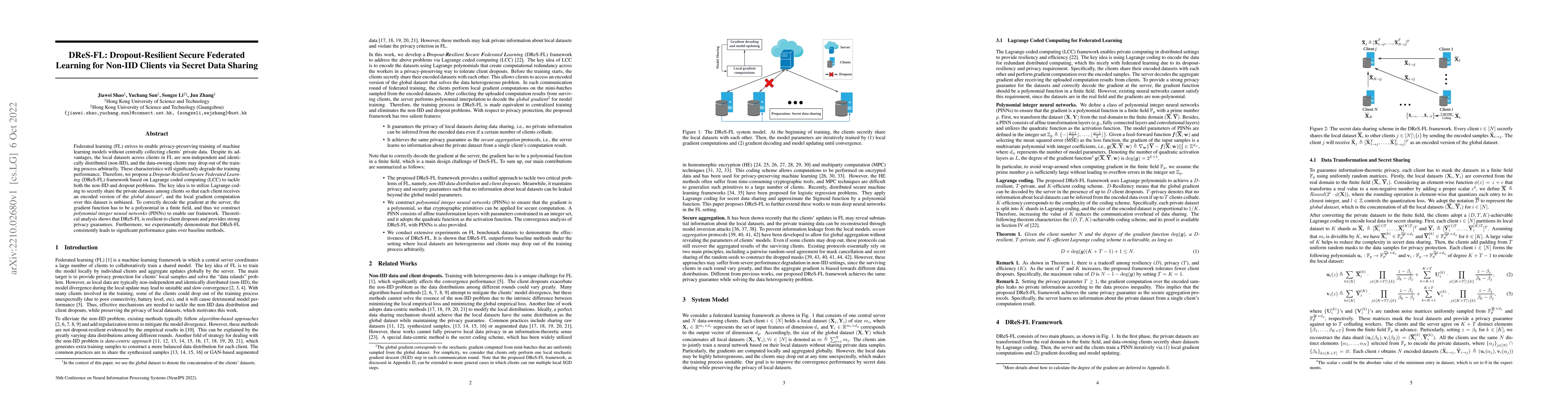 Thumbnail for DReS-FL: Dropout-Resilient Secure Federated Learning for Non-IID Clients
  via Secret Data Sharing