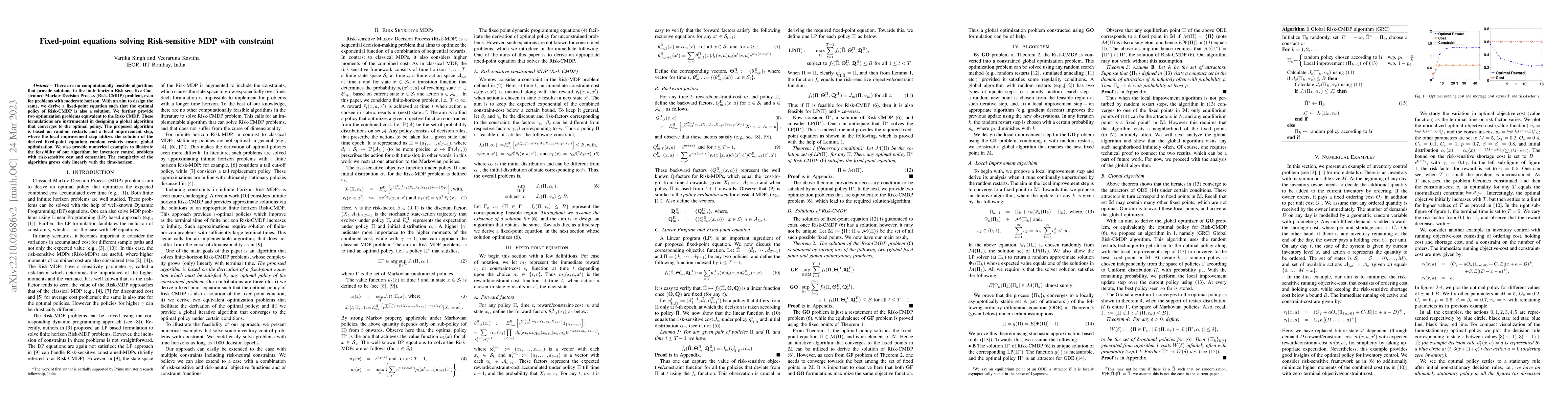 Thumbnail for Fixed-point equations solving Risk-sensitive MDP with constraint