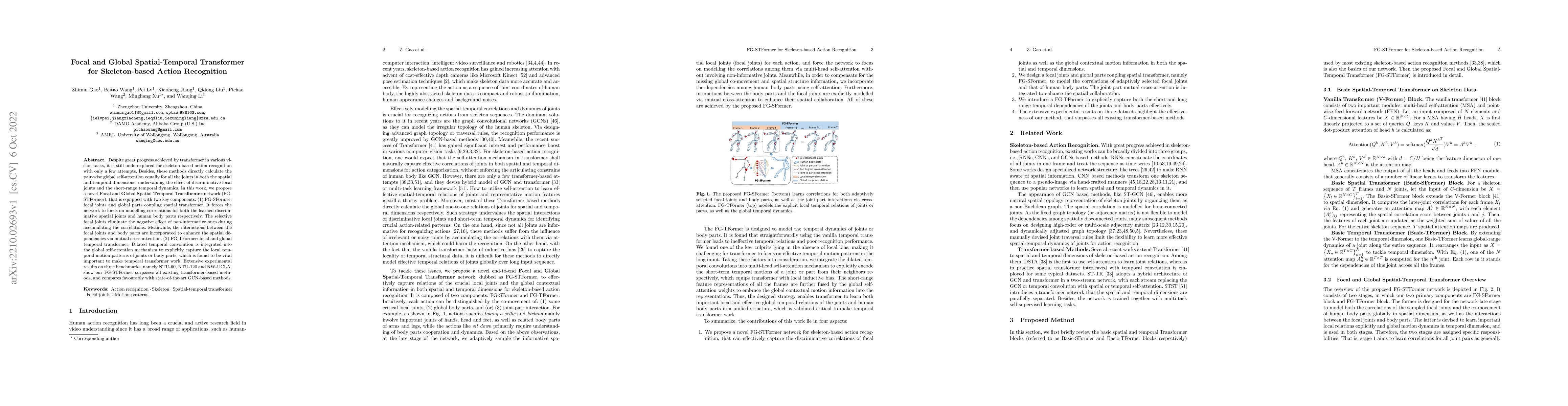Thumbnail for Focal and Global Spatial-Temporal Transformer for Skeleton-based Action
  Recognition