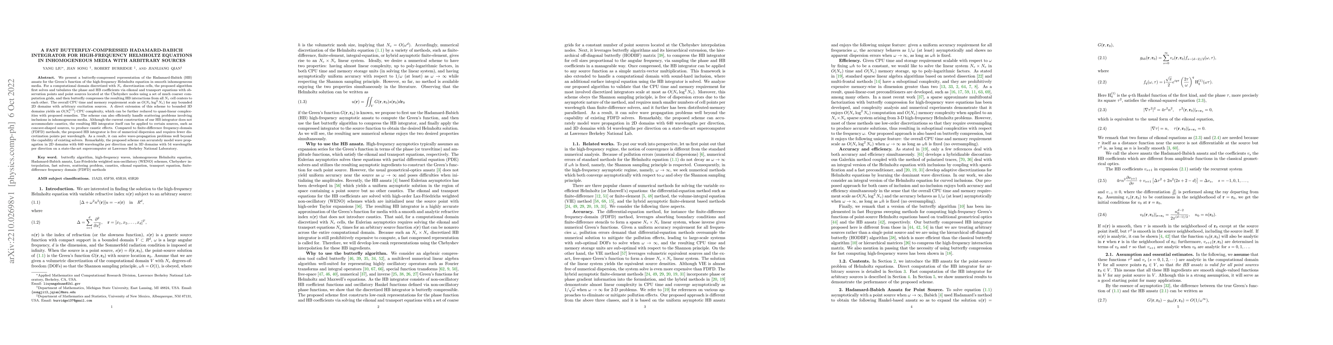 Thumbnail for A Fast Butterfly-compressed Hadamard-Babich Integrator for
  High-Frequency Helmholtz Equations in Inhomogeneous Media with Arbitrary
  Sources