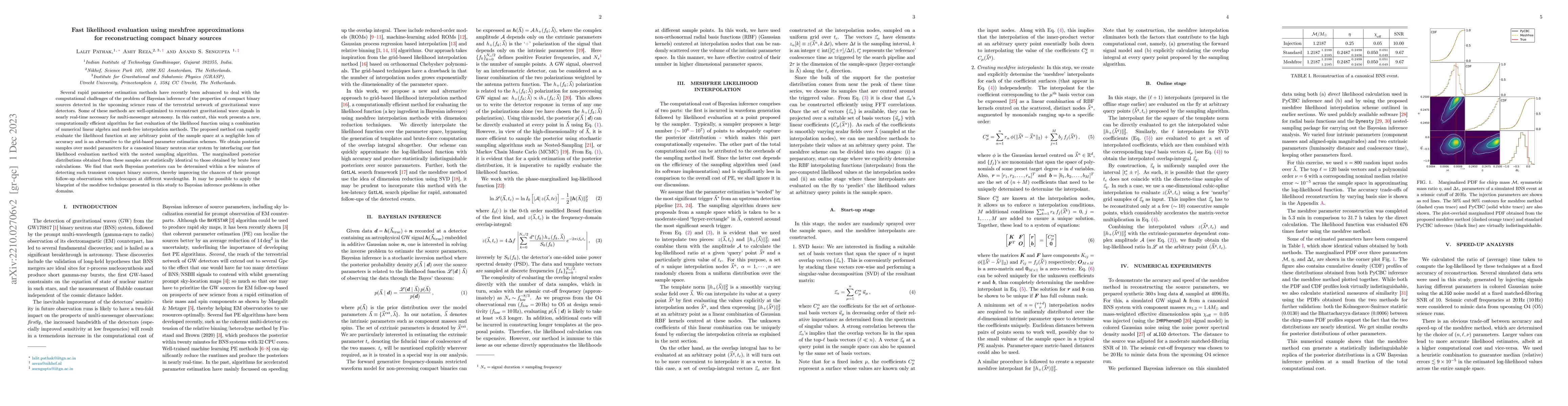 Thumbnail for Fast likelihood evaluation using meshfree approximations for
  reconstructing compact binary sources