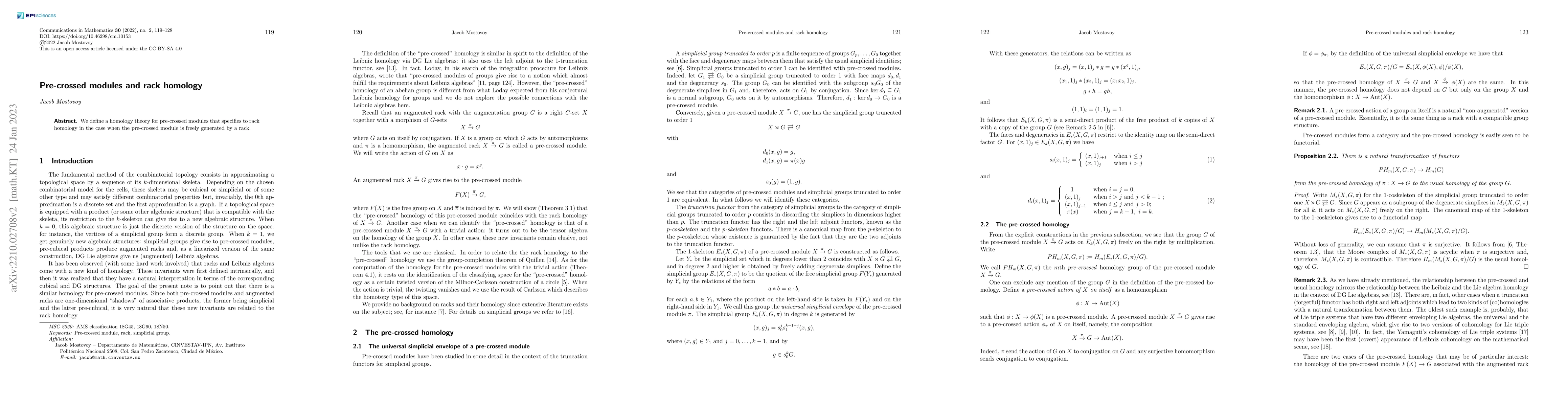 Thumbnail for Pre-crossed modules and rack homology
