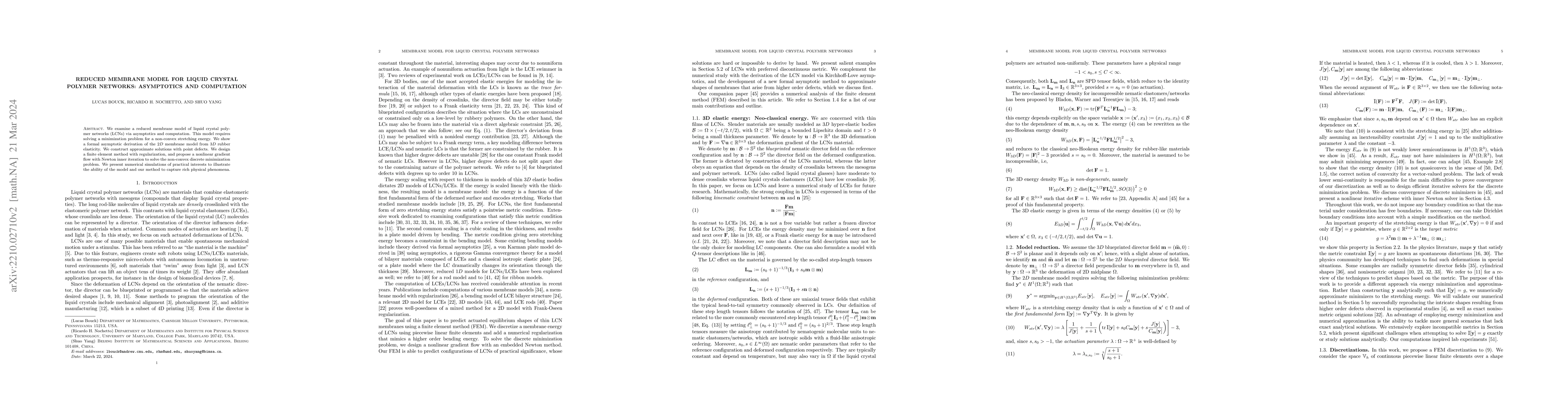 Thumbnail for Reduced Membrane Model for Liquid Crystal Polymer Networks: Asymptotics
  and Computation