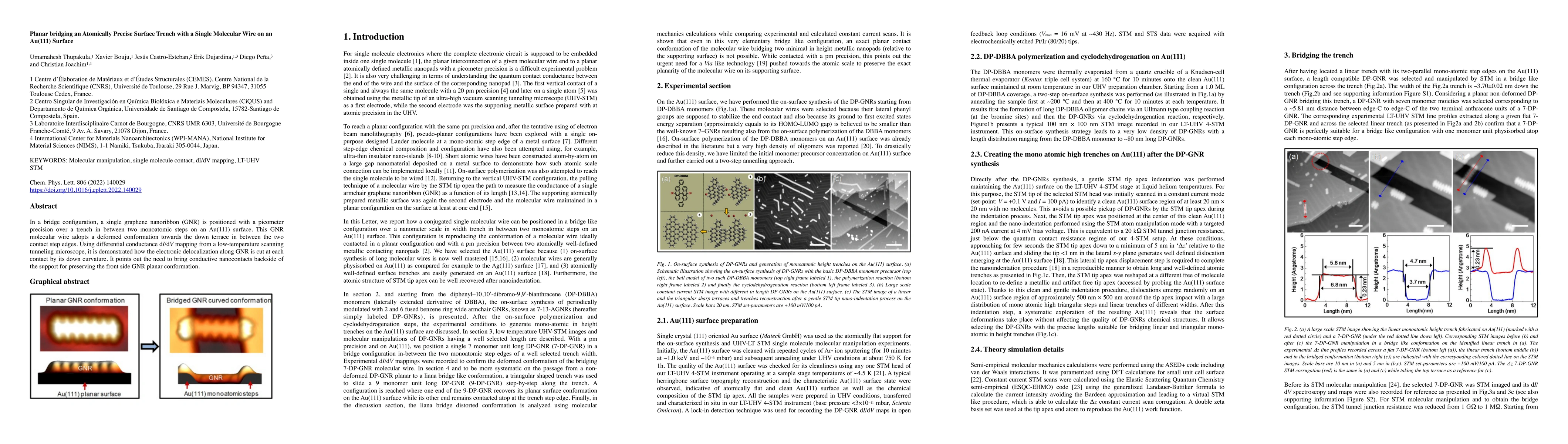 Thumbnail for Planar bridging an atomically precise surface trench with a single
  molecular wire on an Au(111) surface