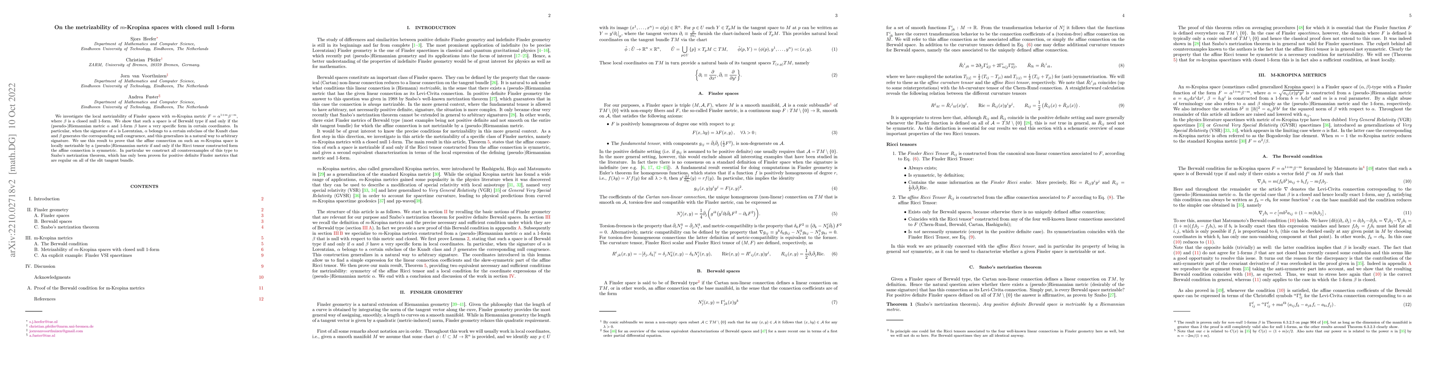 Thumbnail for On the metrizability of $m$-Kropina spaces with closed null 1-form