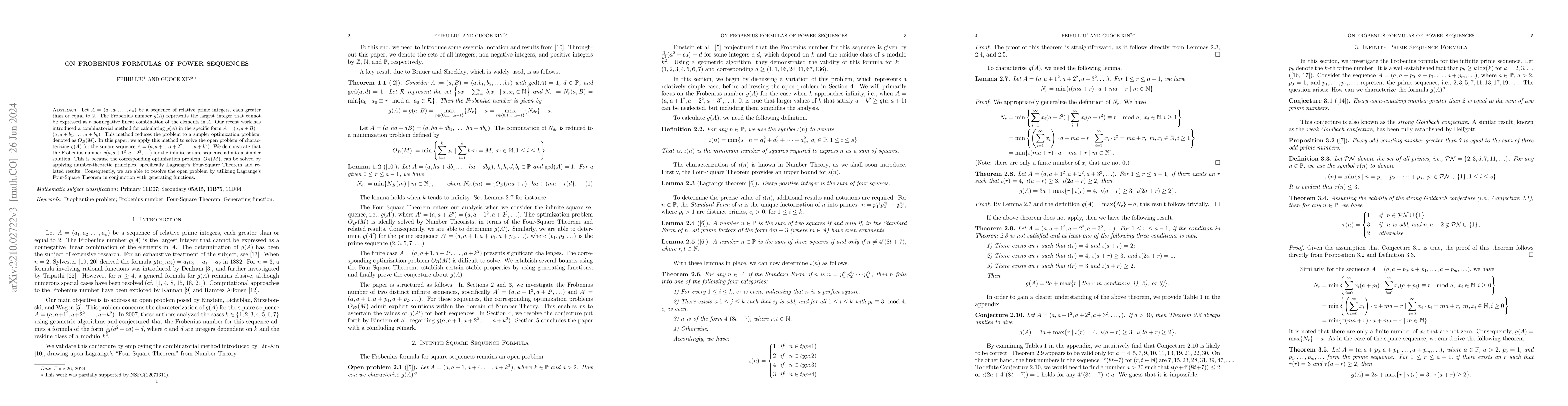 Thumbnail for On Frobenius Formulas of Power Sequences