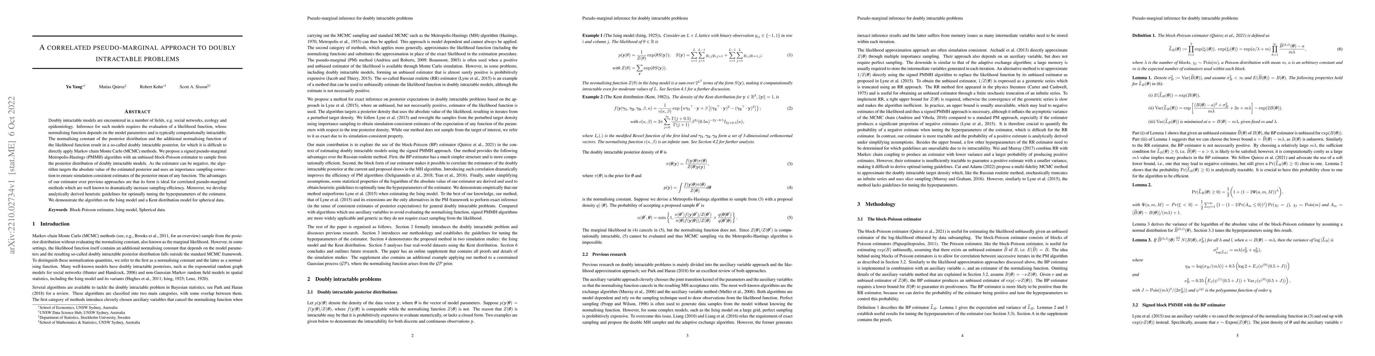 Thumbnail for A correlated pseudo-marginal approach to doubly intractable problems