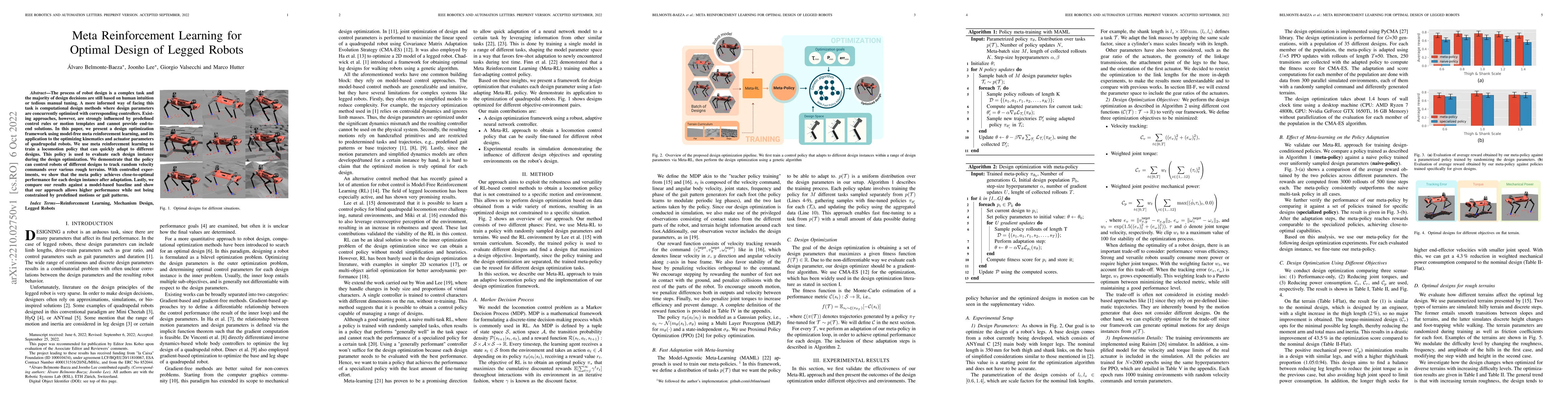 Thumbnail for Meta Reinforcement Learning for Optimal Design of Legged Robots