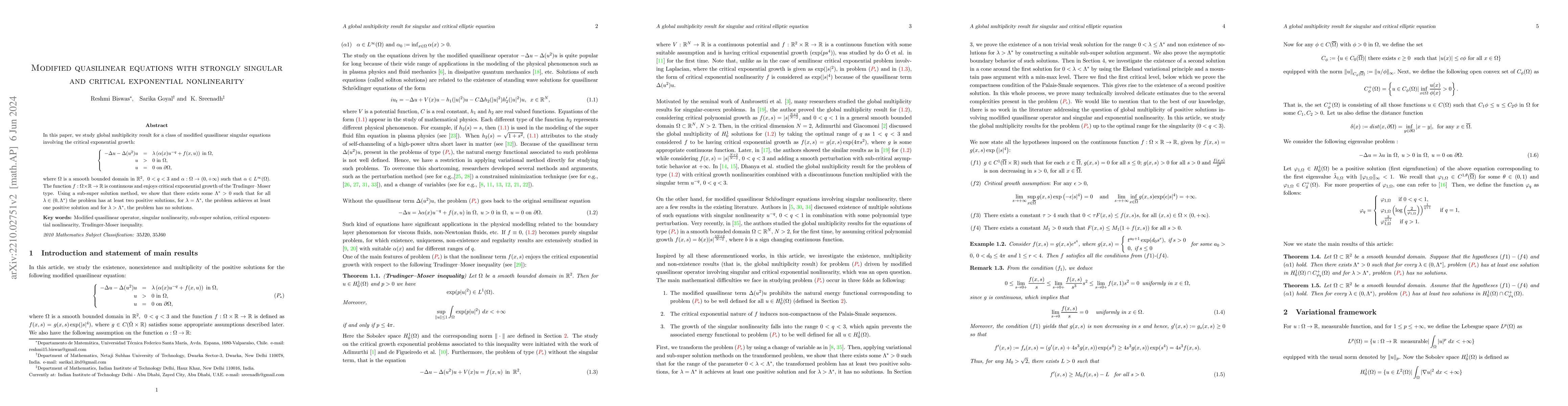 Thumbnail for Modified quasilinear equations with strongly singular and critical
  exponential nonlinearities