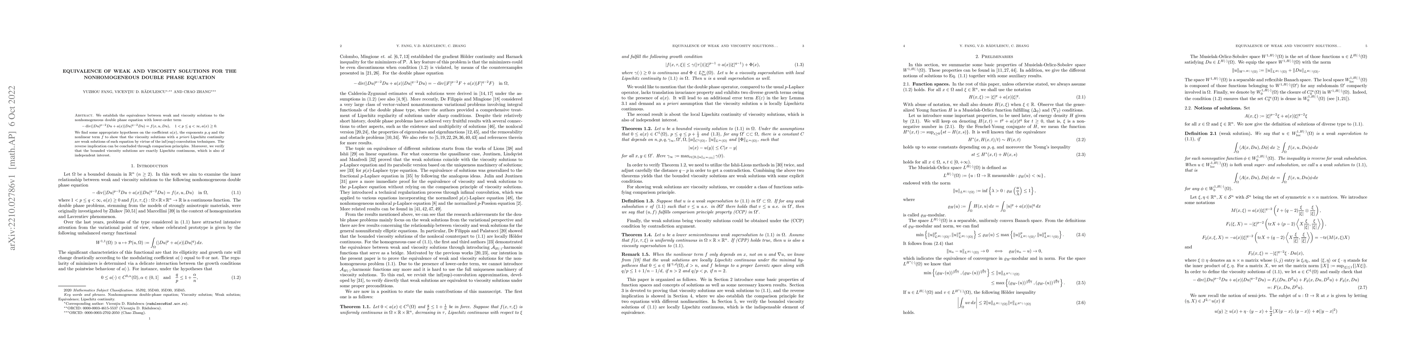Thumbnail for Equivalence of weak and viscosity solutions for the nonhomogeneous
  double phase equation