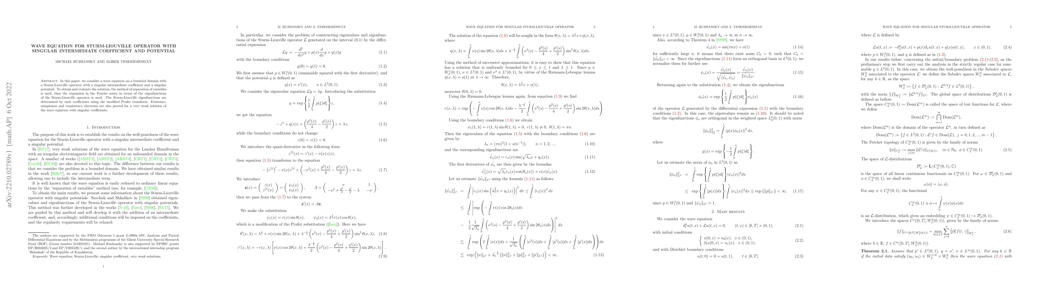Thumbnail for Wave equation for Sturm-Liouville operator with singular intermediate
  coefficient and potential