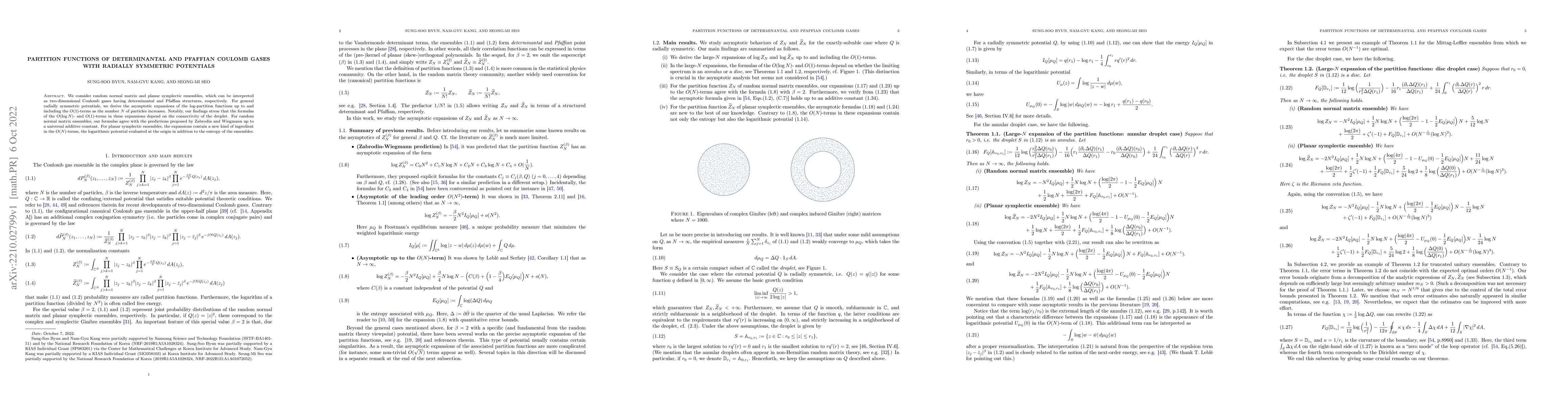 Thumbnail for Partition functions of determinantal and Pfaffian Coulomb gases with
  radially symmetric potentials
