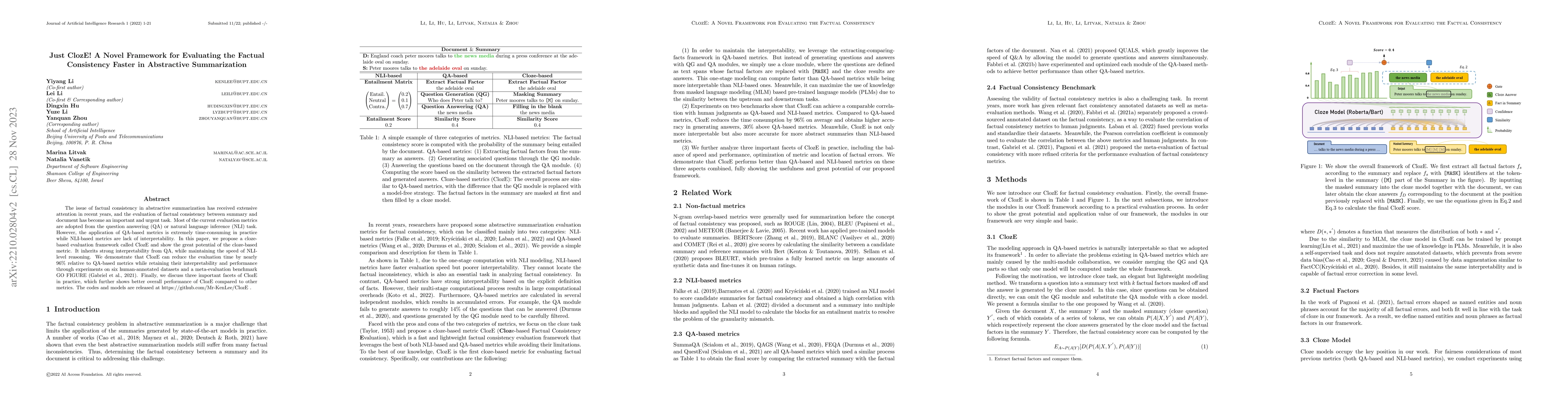 Thumbnail for Just ClozE! A Novel Framework for Evaluating the Factual Consistency
  Faster in Abstractive Summarization