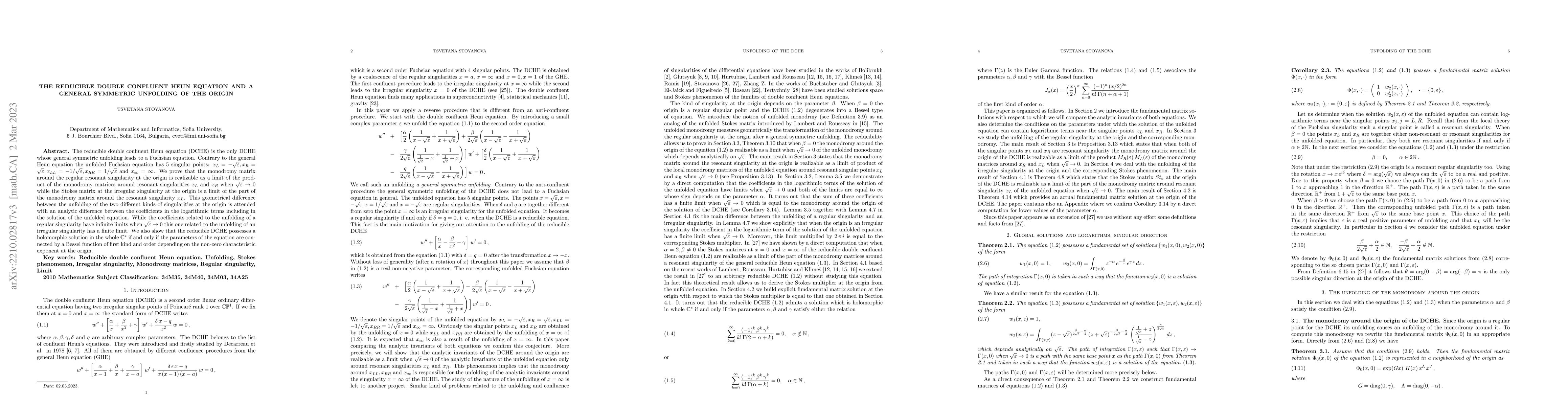 Thumbnail for The reducible double confluent Heun equation and a general symmetric
  unfolding of the origin