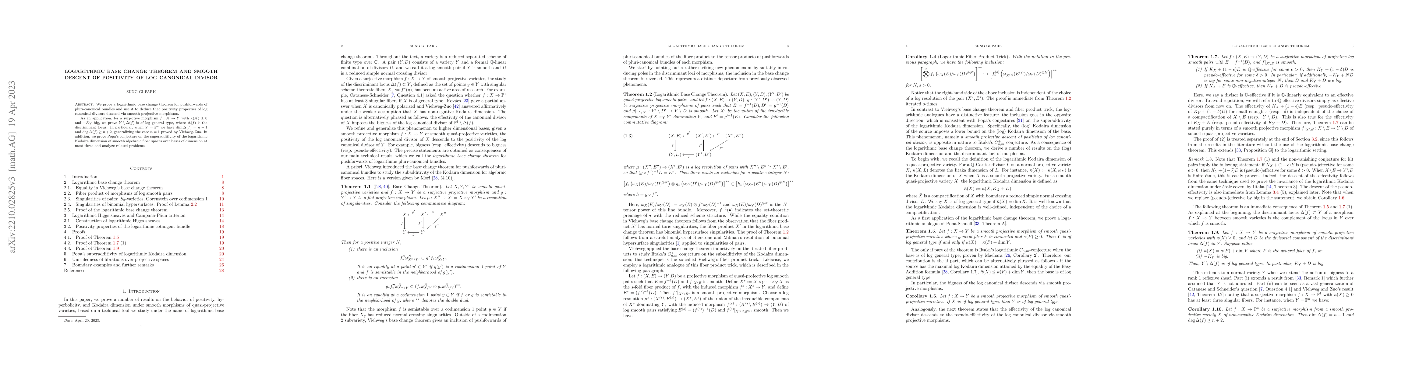 Thumbnail for Logarithmic base change theorem and smooth descent of positivity of log
  canonical divisor