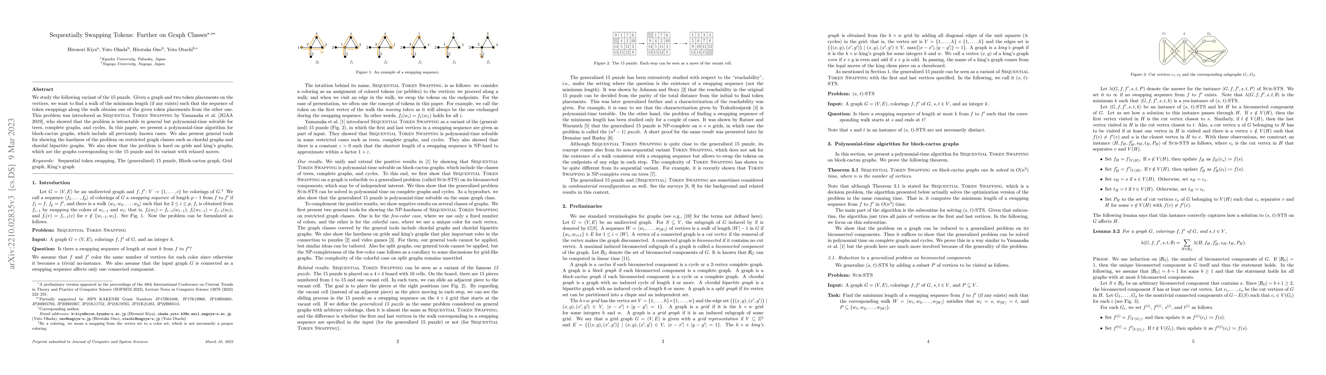Thumbnail for Sequentially Swapping Tokens: Further on Graph Classes