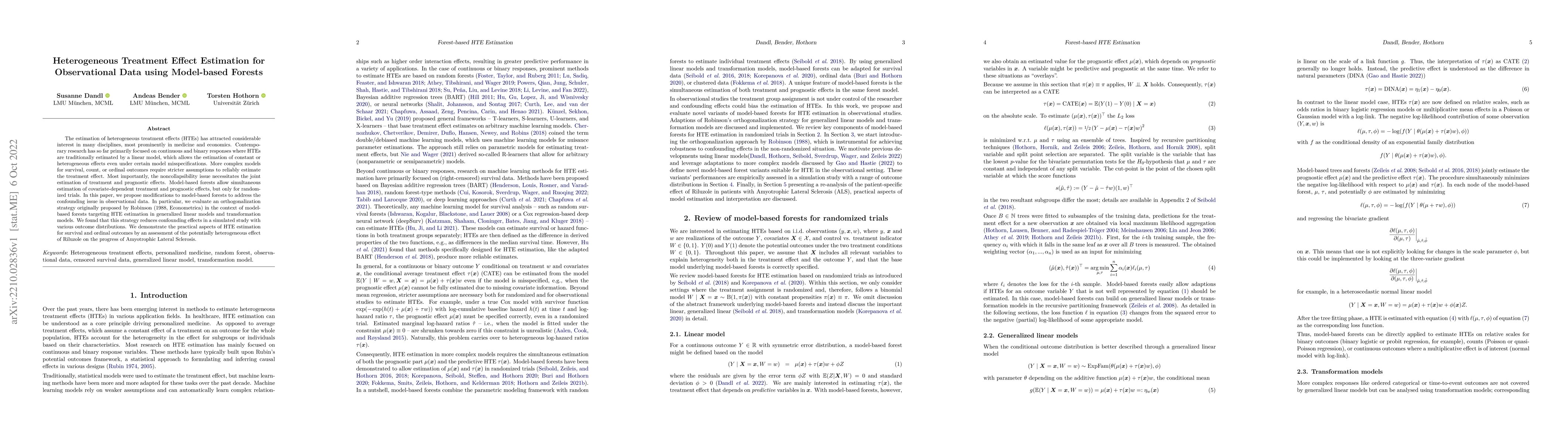 Thumbnail for Heterogeneous Treatment Effect Estimation for Observational Data using
  Model-based Forests