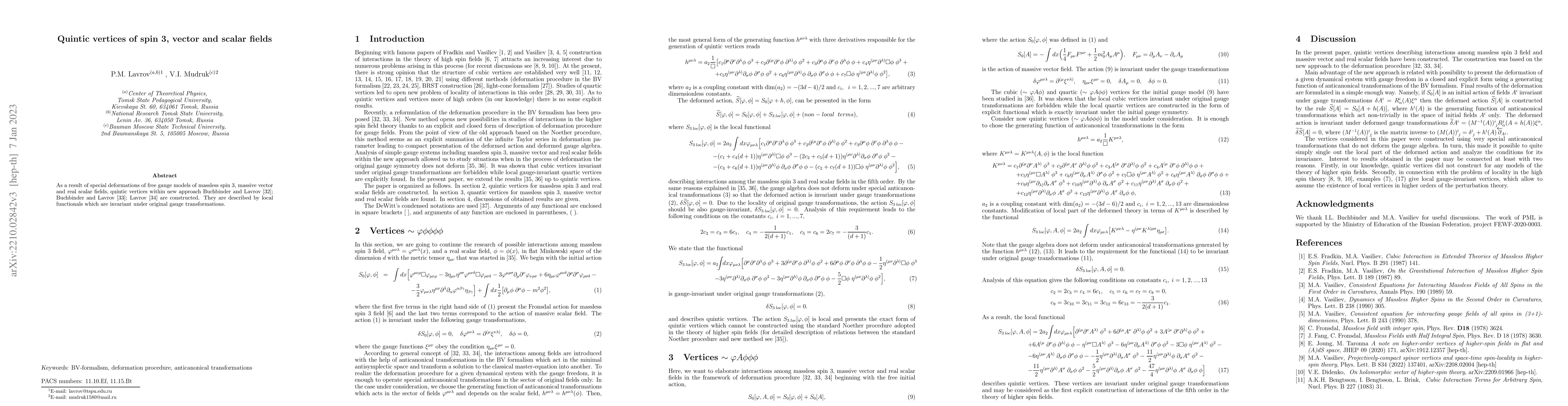 Thumbnail for Quintic vertices of spin 3, vector and scalar fields
